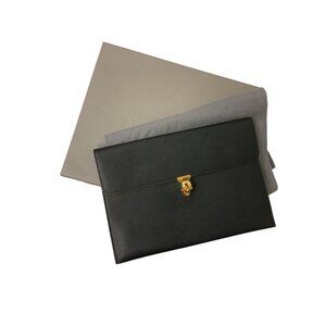 Alexander McQueen Black Leather Skull Clutch With Gold-Tone Hardware & Box